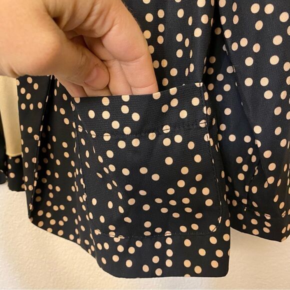 Black tan Polka Dot Blazer open Cardigan jacket suit 3/4 ruched sleeve -M - Picture 3 of 11